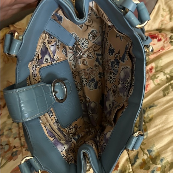 Brighton wheat woven purse with blue leather trim Women's Handbag - Picture 6 of 9